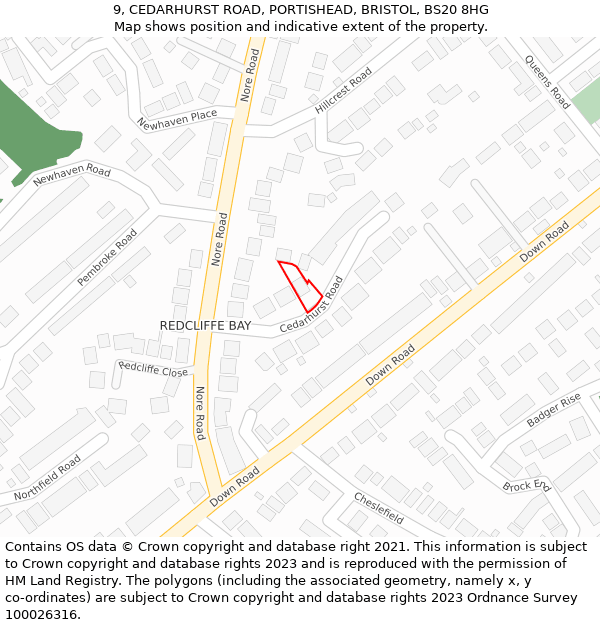 9, CEDARHURST ROAD, PORTISHEAD, BRISTOL, BS20 8HG: Location map and indicative extent of plot