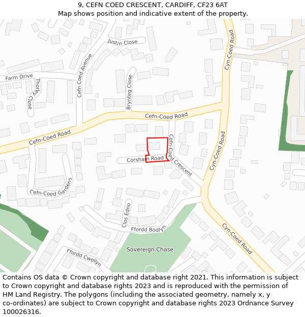 9, CEFN COED CRESCENT, CARDIFF, CF23 6AT: Location map and indicative extent of plot