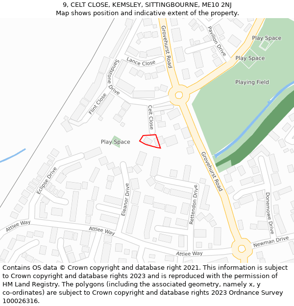 9, CELT CLOSE, KEMSLEY, SITTINGBOURNE, ME10 2NJ: Location map and indicative extent of plot