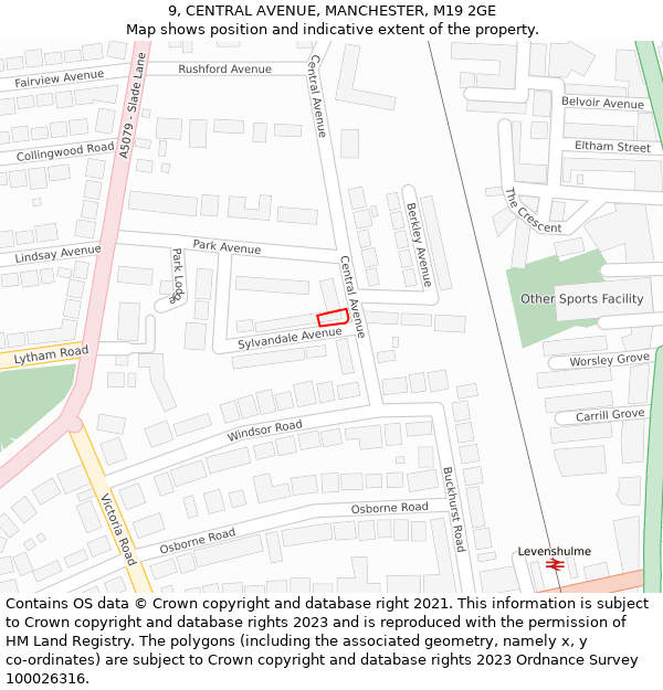 9, CENTRAL AVENUE, MANCHESTER, M19 2GE: Location map and indicative extent of plot