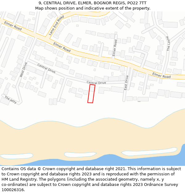 9, CENTRAL DRIVE, ELMER, BOGNOR REGIS, PO22 7TT: Location map and indicative extent of plot