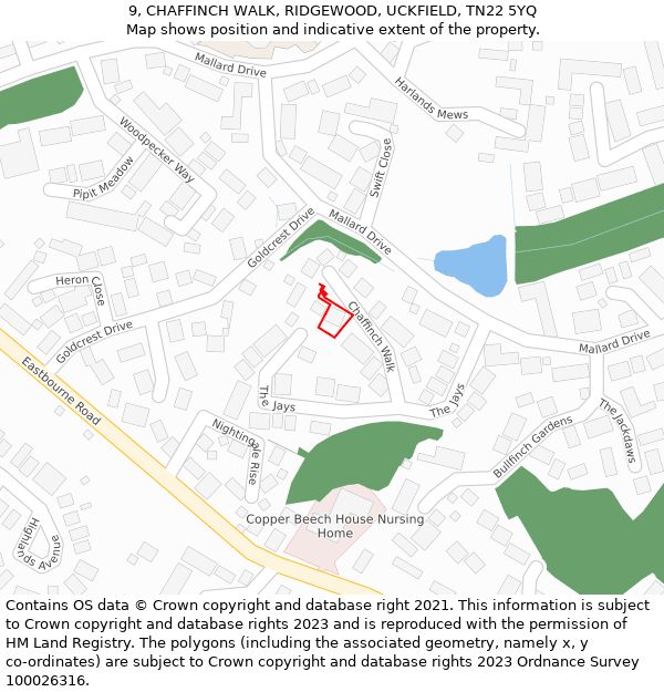 9, CHAFFINCH WALK, RIDGEWOOD, UCKFIELD, TN22 5YQ: Location map and indicative extent of plot