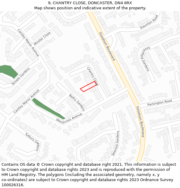 9, CHANTRY CLOSE, DONCASTER, DN4 6RX: Location map and indicative extent of plot