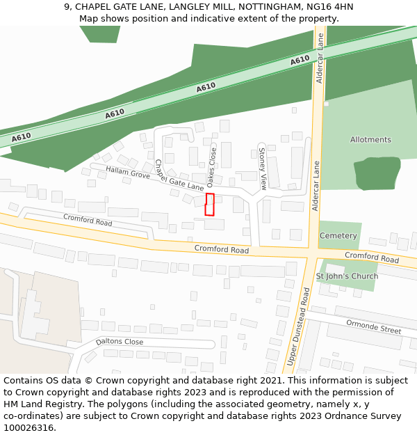 9, CHAPEL GATE LANE, LANGLEY MILL, NOTTINGHAM, NG16 4HN: Location map and indicative extent of plot