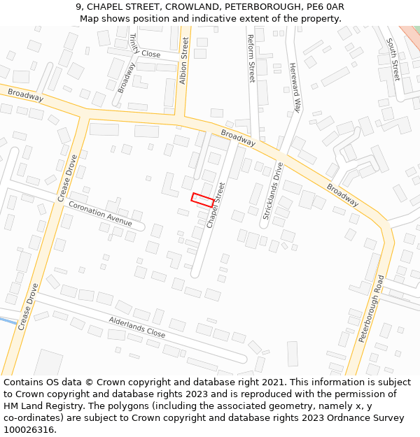 9, CHAPEL STREET, CROWLAND, PETERBOROUGH, PE6 0AR: Location map and indicative extent of plot