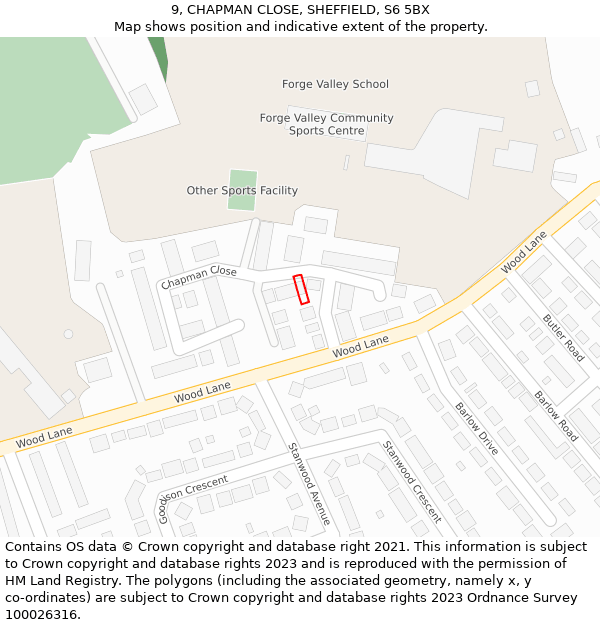 9, CHAPMAN CLOSE, SHEFFIELD, S6 5BX: Location map and indicative extent of plot