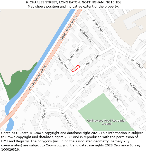 9, CHARLES STREET, LONG EATON, NOTTINGHAM, NG10 1DJ: Location map and indicative extent of plot