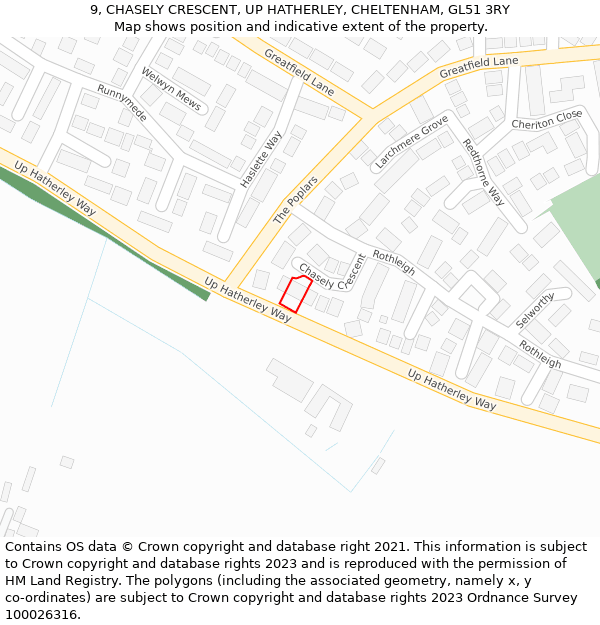 9, CHASELY CRESCENT, UP HATHERLEY, CHELTENHAM, GL51 3RY: Location map and indicative extent of plot