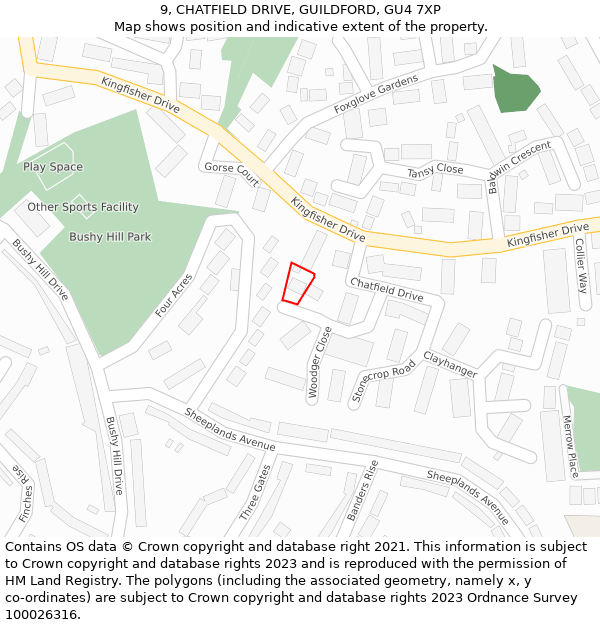 9, CHATFIELD DRIVE, GUILDFORD, GU4 7XP: Location map and indicative extent of plot