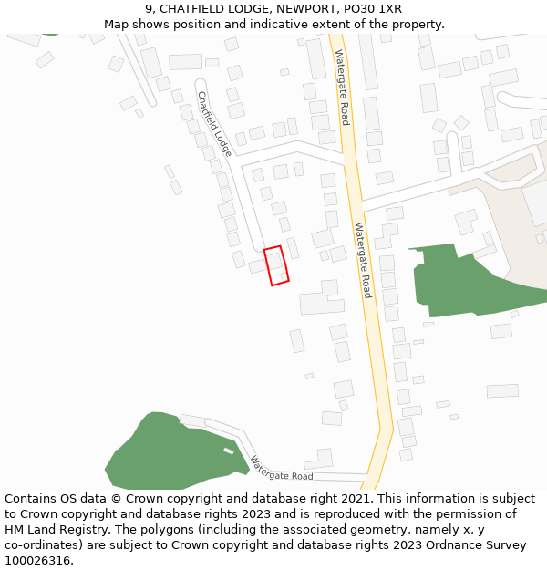 9, CHATFIELD LODGE, NEWPORT, PO30 1XR: Location map and indicative extent of plot