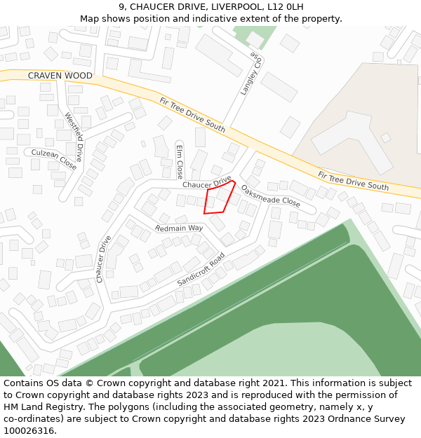 9, CHAUCER DRIVE, LIVERPOOL, L12 0LH: Location map and indicative extent of plot
