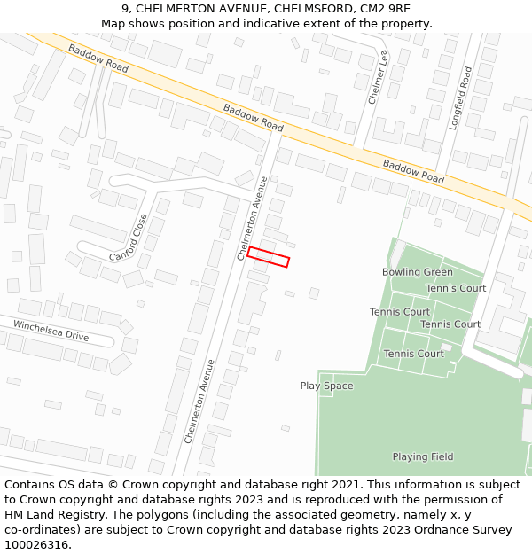 9, CHELMERTON AVENUE, CHELMSFORD, CM2 9RE: Location map and indicative extent of plot