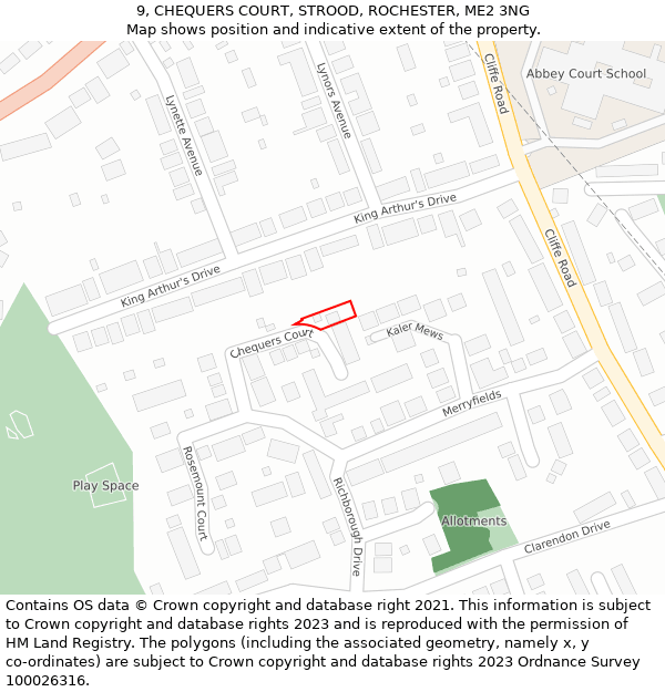 9, CHEQUERS COURT, STROOD, ROCHESTER, ME2 3NG: Location map and indicative extent of plot