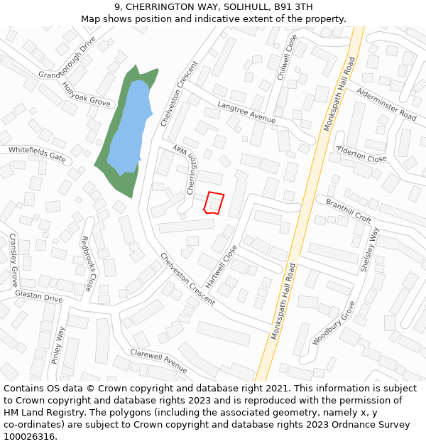 9, CHERRINGTON WAY, SOLIHULL, B91 3TH: Location map and indicative extent of plot