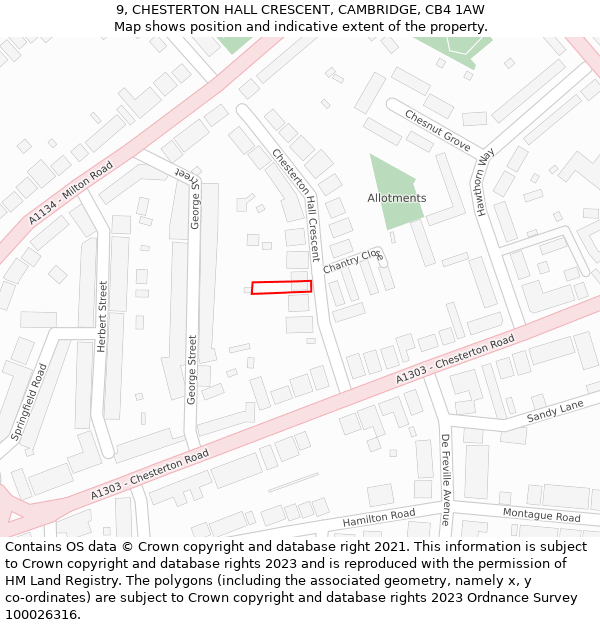 9, CHESTERTON HALL CRESCENT, CAMBRIDGE, CB4 1AW: Location map and indicative extent of plot