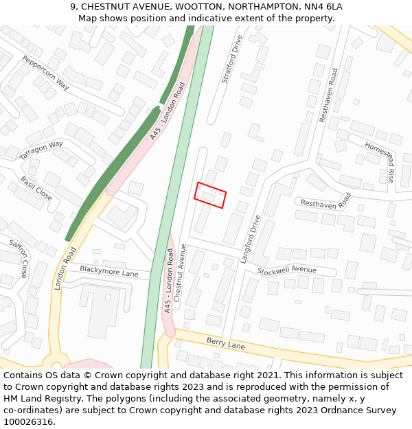 9, CHESTNUT AVENUE, WOOTTON, NORTHAMPTON, NN4 6LA: Location map and indicative extent of plot