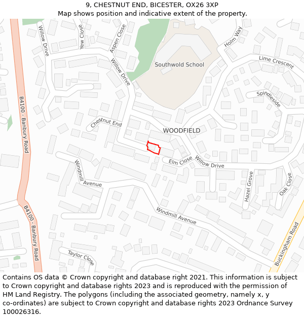 9, CHESTNUT END, BICESTER, OX26 3XP: Location map and indicative extent of plot