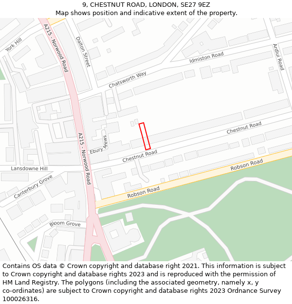 9, CHESTNUT ROAD, LONDON, SE27 9EZ: Location map and indicative extent of plot