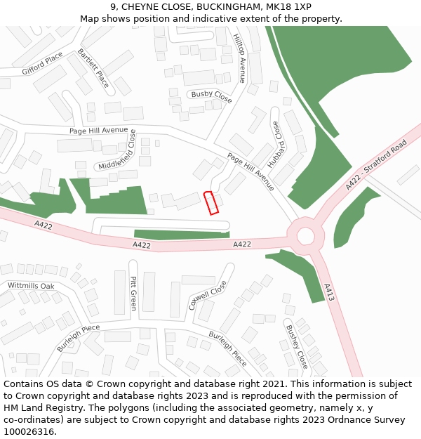 9, CHEYNE CLOSE, BUCKINGHAM, MK18 1XP: Location map and indicative extent of plot