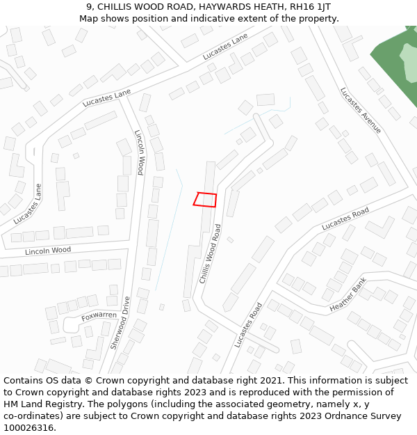 9, CHILLIS WOOD ROAD, HAYWARDS HEATH, RH16 1JT: Location map and indicative extent of plot