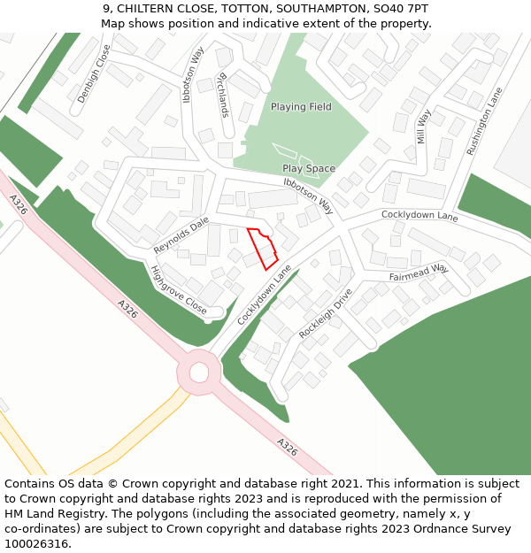 9, CHILTERN CLOSE, TOTTON, SOUTHAMPTON, SO40 7PT: Location map and indicative extent of plot