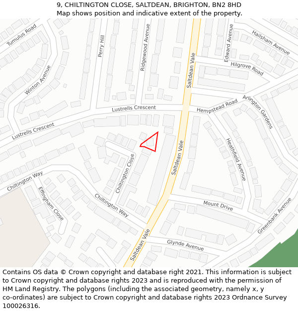 9, CHILTINGTON CLOSE, SALTDEAN, BRIGHTON, BN2 8HD: Location map and indicative extent of plot