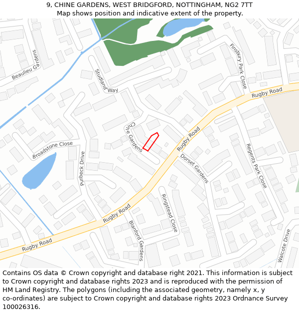 9, CHINE GARDENS, WEST BRIDGFORD, NOTTINGHAM, NG2 7TT: Location map and indicative extent of plot
