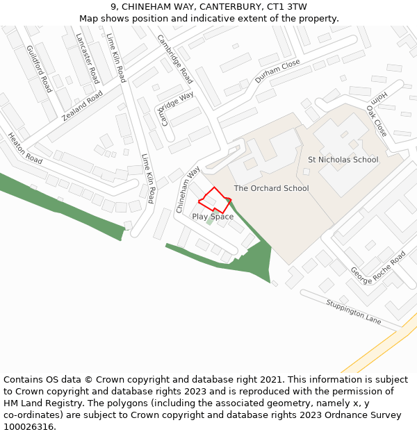 9, CHINEHAM WAY, CANTERBURY, CT1 3TW: Location map and indicative extent of plot