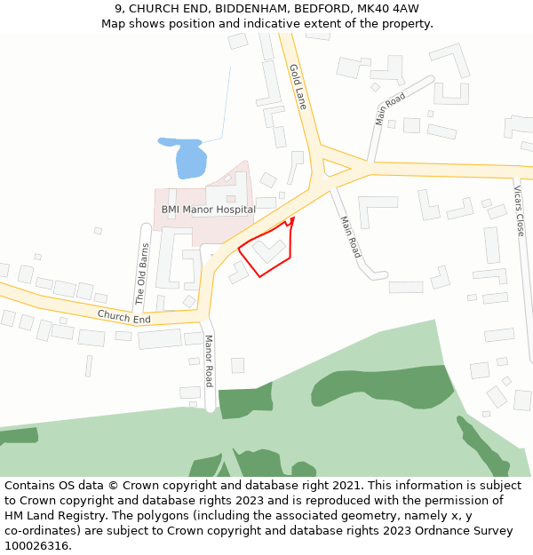 9, CHURCH END, BIDDENHAM, BEDFORD, MK40 4AW: Location map and indicative extent of plot