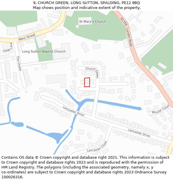 9, CHURCH GREEN, LONG SUTTON, SPALDING, PE12 9BQ: Location map and indicative extent of plot