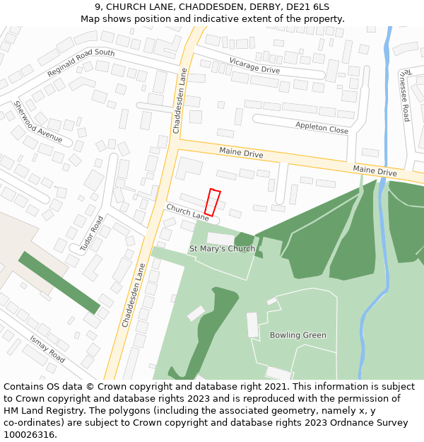 9, CHURCH LANE, CHADDESDEN, DERBY, DE21 6LS: Location map and indicative extent of plot
