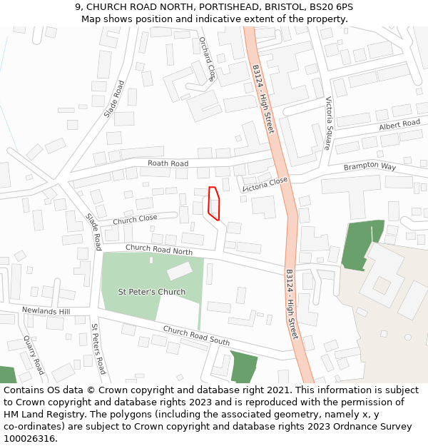 9, CHURCH ROAD NORTH, PORTISHEAD, BRISTOL, BS20 6PS: Location map and indicative extent of plot