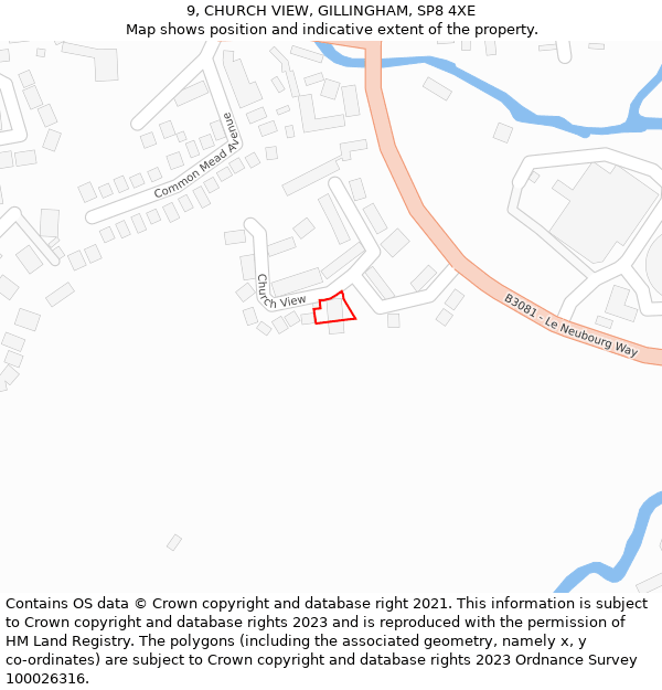 9, CHURCH VIEW, GILLINGHAM, SP8 4XE: Location map and indicative extent of plot