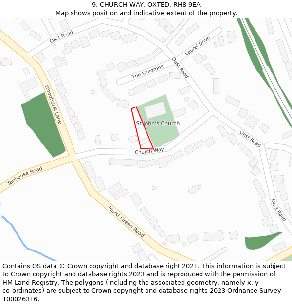 9, CHURCH WAY, OXTED, RH8 9EA: Location map and indicative extent of plot