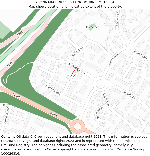 9, CINNABAR DRIVE, SITTINGBOURNE, ME10 5LA: Location map and indicative extent of plot