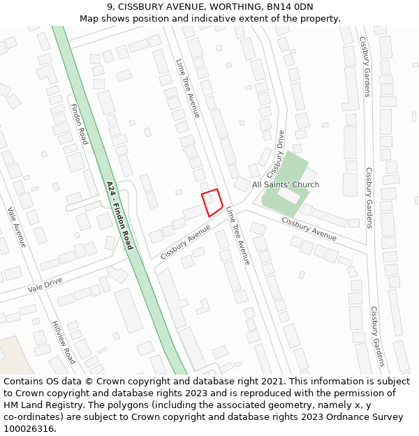 9, CISSBURY AVENUE, WORTHING, BN14 0DN: Location map and indicative extent of plot