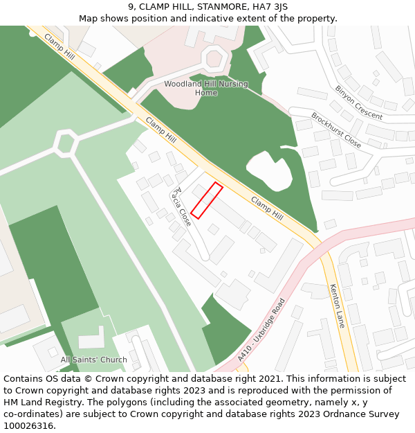9, CLAMP HILL, STANMORE, HA7 3JS: Location map and indicative extent of plot