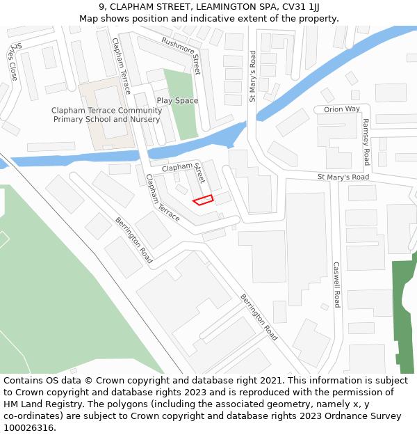 9, CLAPHAM STREET, LEAMINGTON SPA, CV31 1JJ: Location map and indicative extent of plot