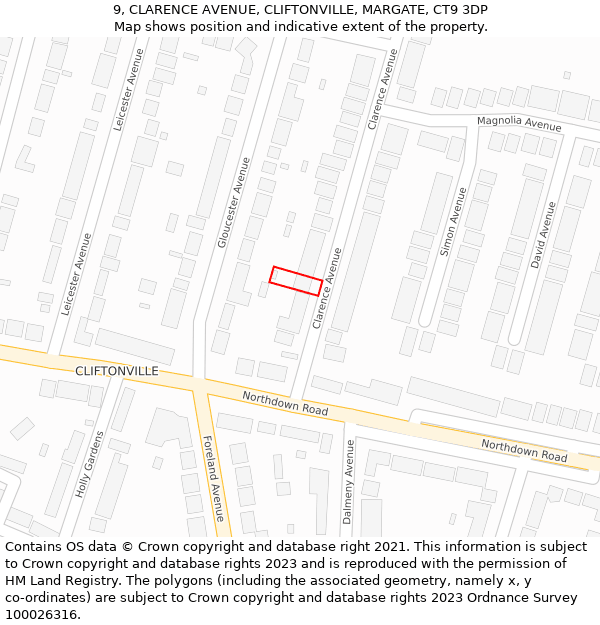9, CLARENCE AVENUE, CLIFTONVILLE, MARGATE, CT9 3DP: Location map and indicative extent of plot