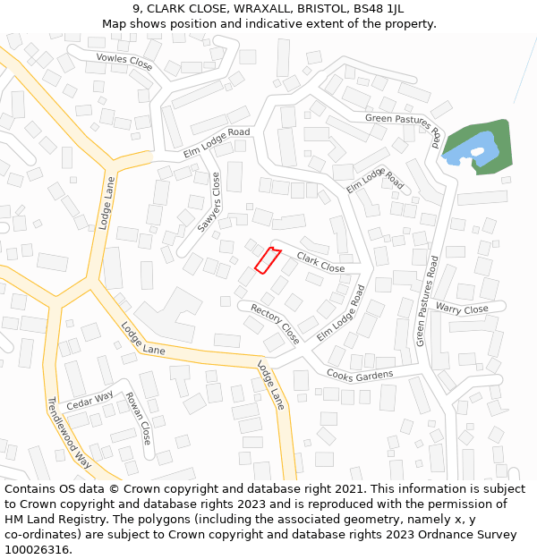 9, CLARK CLOSE, WRAXALL, BRISTOL, BS48 1JL: Location map and indicative extent of plot