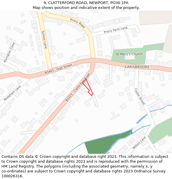 9, CLATTERFORD ROAD, NEWPORT, PO30 1PA: Location map and indicative extent of plot