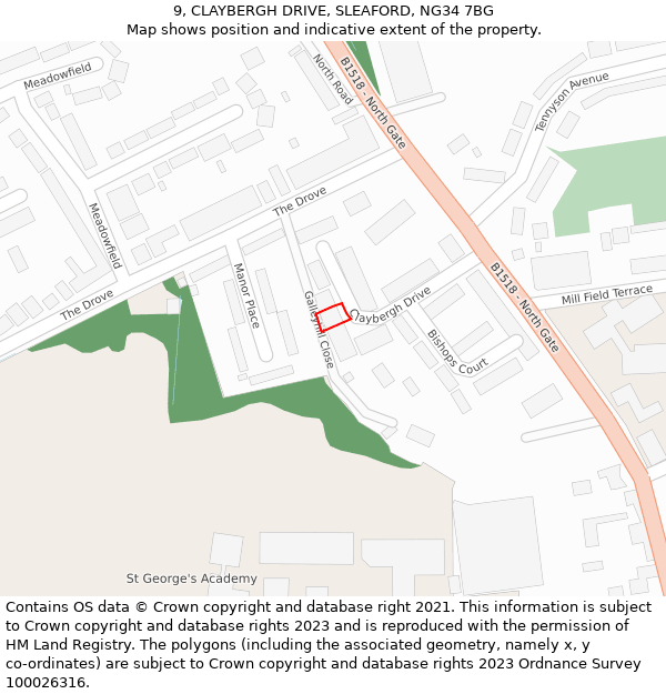 9, CLAYBERGH DRIVE, SLEAFORD, NG34 7BG: Location map and indicative extent of plot