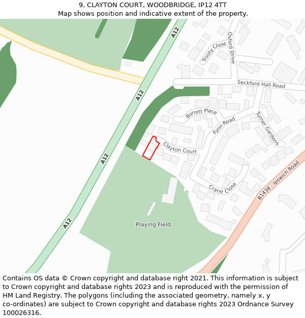 9, CLAYTON COURT, WOODBRIDGE, IP12 4TT: Location map and indicative extent of plot