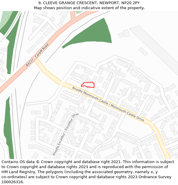 9, CLEEVE GRANGE CRESCENT, NEWPORT, NP20 2PY: Location map and indicative extent of plot