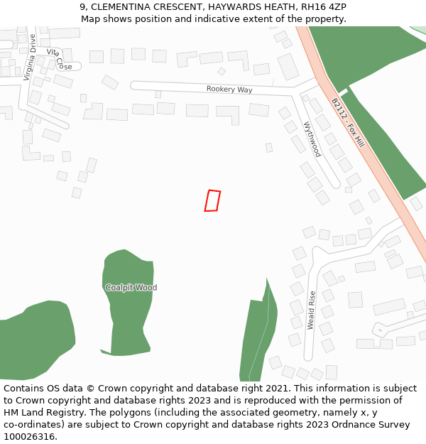 9, CLEMENTINA CRESCENT, HAYWARDS HEATH, RH16 4ZP: Location map and indicative extent of plot