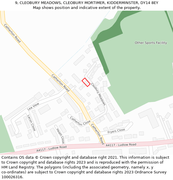 9, CLEOBURY MEADOWS, CLEOBURY MORTIMER, KIDDERMINSTER, DY14 8EY: Location map and indicative extent of plot