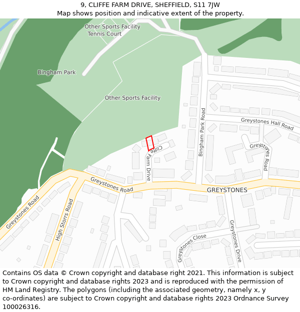 9, CLIFFE FARM DRIVE, SHEFFIELD, S11 7JW: Location map and indicative extent of plot