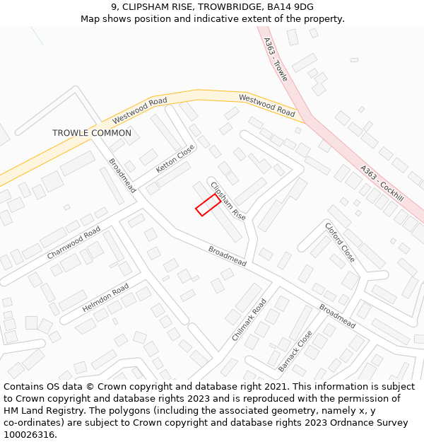 9, CLIPSHAM RISE, TROWBRIDGE, BA14 9DG: Location map and indicative extent of plot