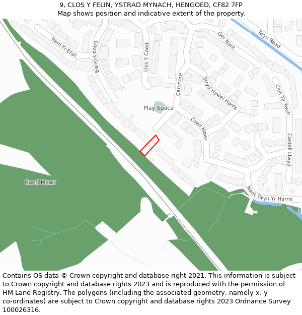 9, CLOS Y FELIN, YSTRAD MYNACH, HENGOED, CF82 7FP: Location map and indicative extent of plot