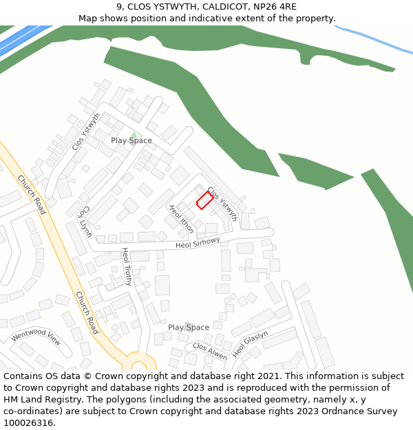 9, CLOS YSTWYTH, CALDICOT, NP26 4RE: Location map and indicative extent of plot